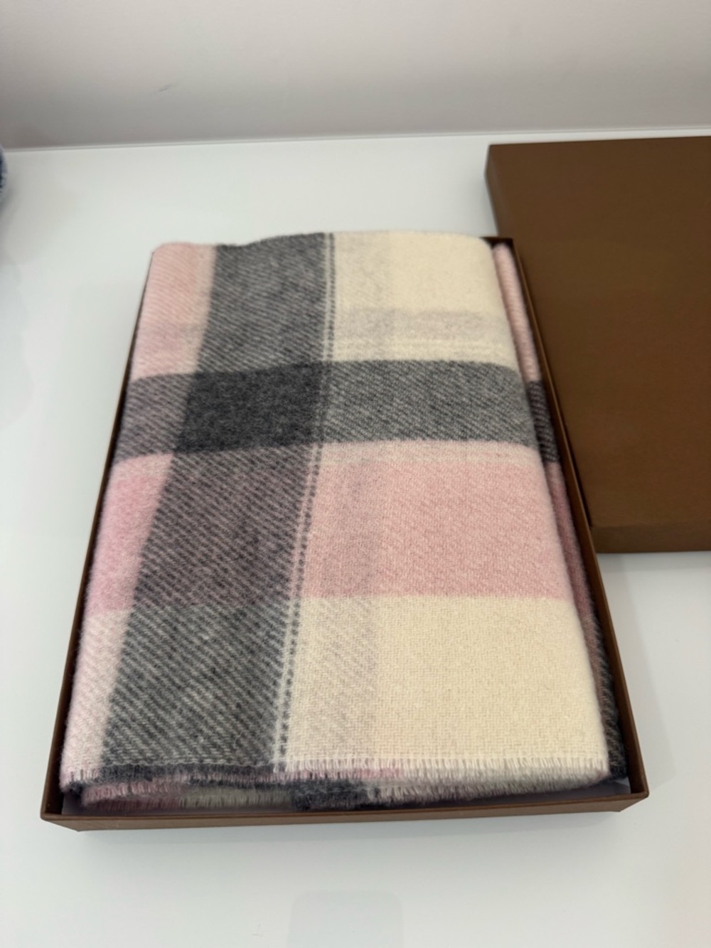 Cristina Chiti Plaid Cashmere-Blend Scarf in Pink, Gray & Cream